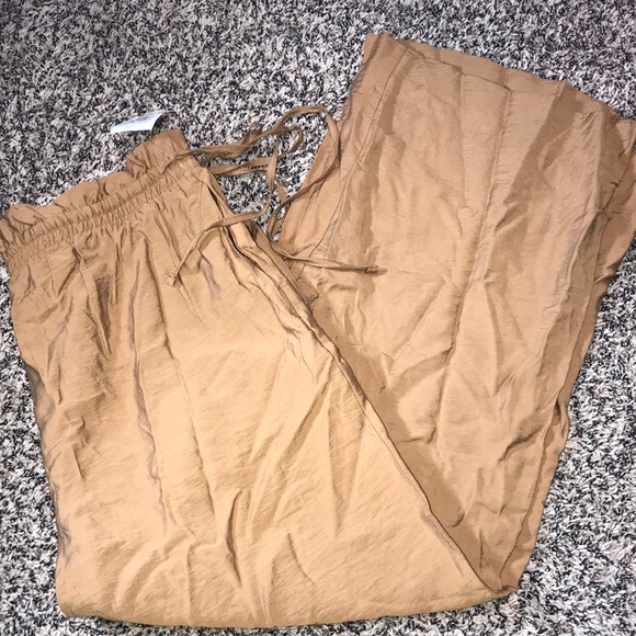 a new day Pants - 🆕 a new day Pull On Cinched Side Tie Wide Leg Tan Trousers Size M | NWOT
